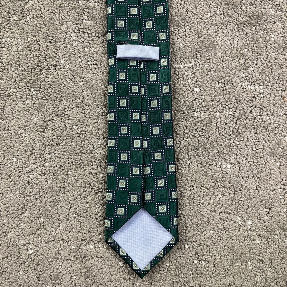 Robert Talbott Mens 100% Silk Tie Green Geometric Woven Designer Necktie